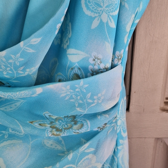 NewYork & Company Dress! Sz12 Sky Blue Ruched Wrap Bodice Spaghetti Strap - Picture 8 of 11